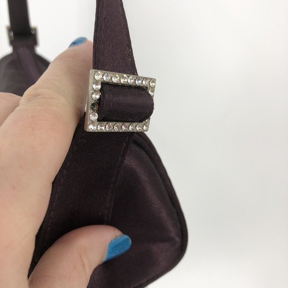 Mini Satin Evening Bags Lot of 2 Black Liz Claiborne Wine Rhinestone Buckles - Picture 14 of 15